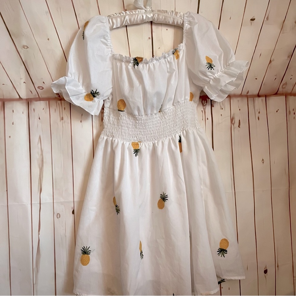 White Pineapple Print Kids Dress